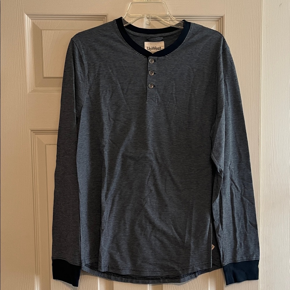 UpWest Men's Striped Long Sleeve Henley - Dark Blue